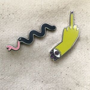 Unique Snake and Hand Enamel Pins